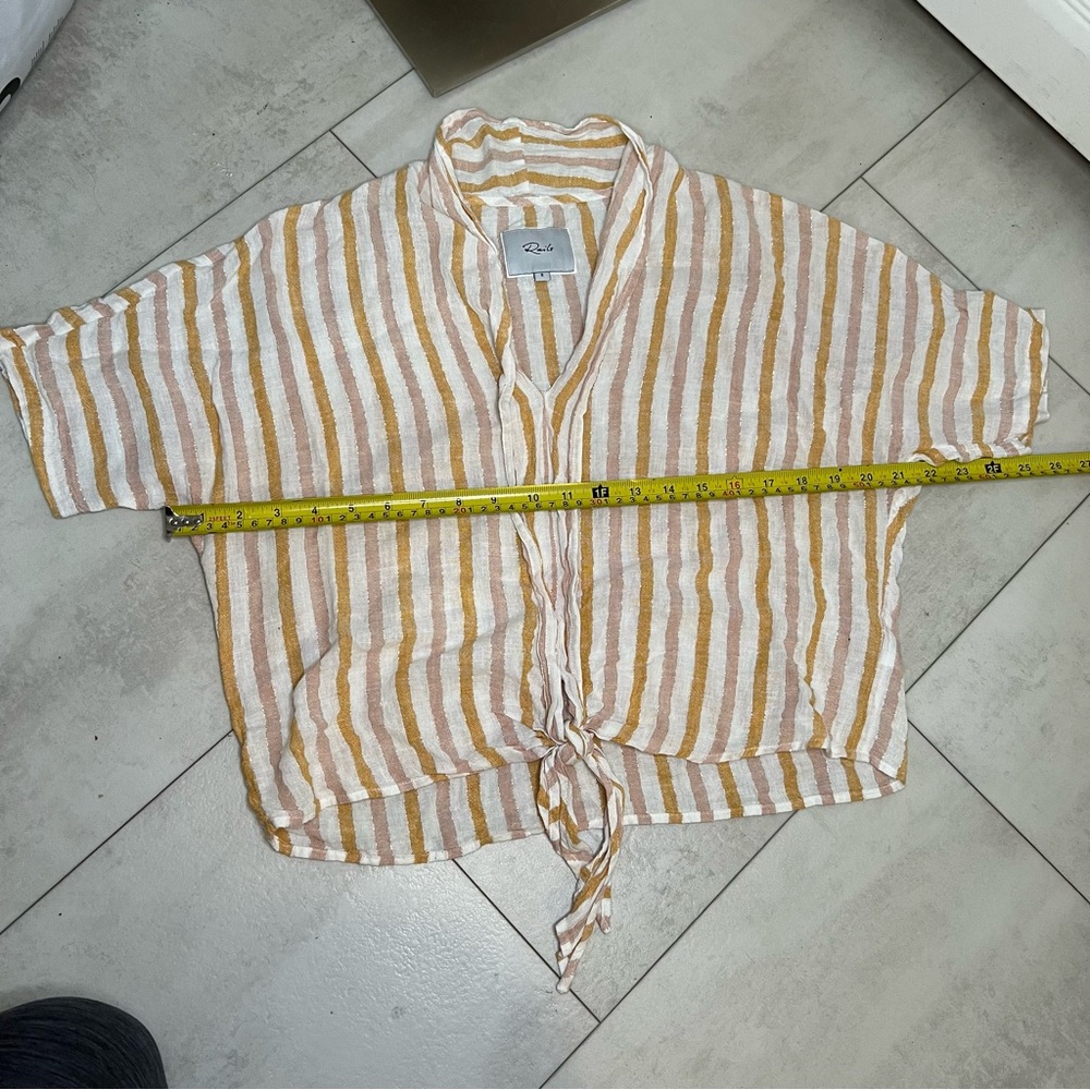 Rails Cream and Tan Striped Tie-Front linen‎ Blouse v-neck size S - Picture 11 of 11